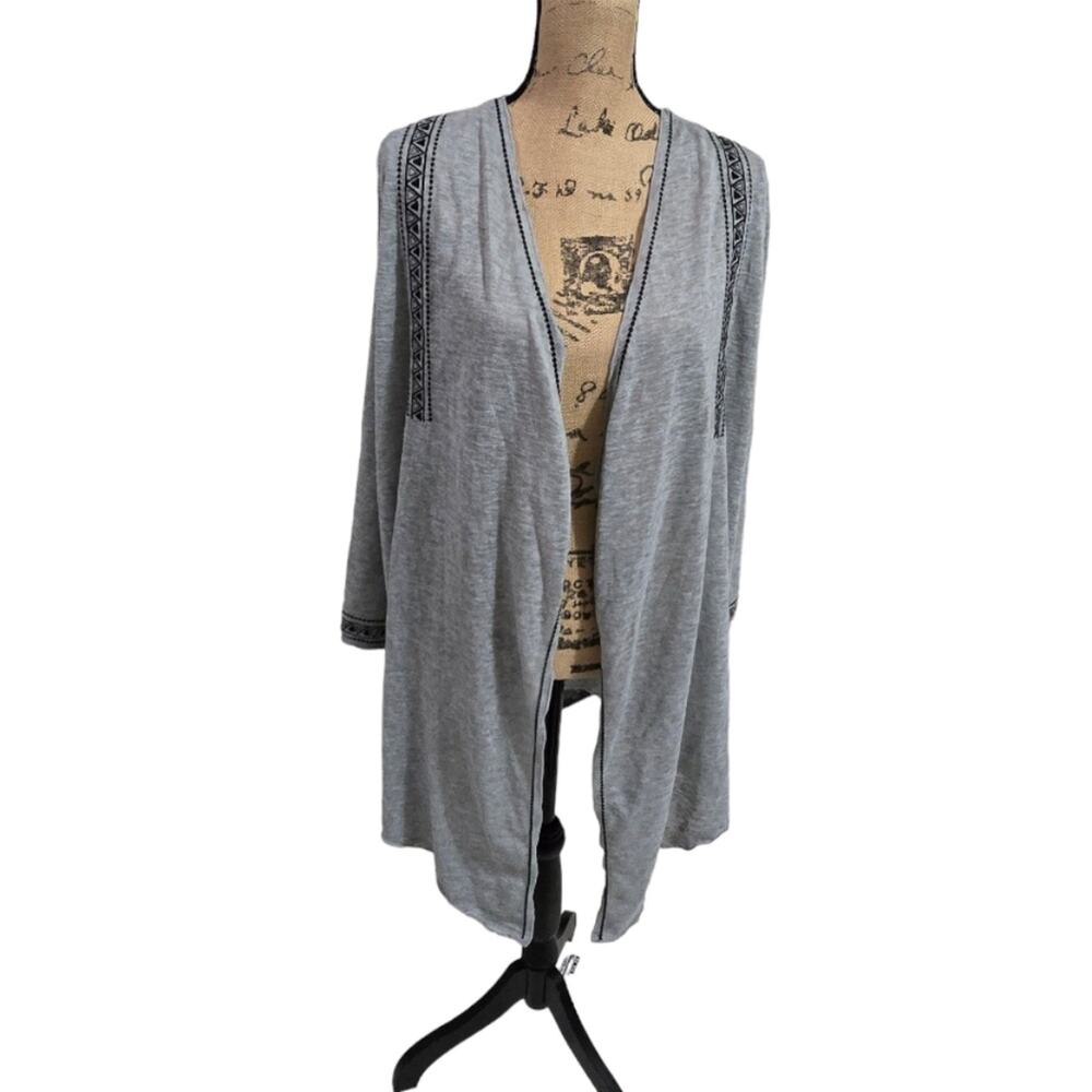 Alya Grey and Black Embroidered Waterfall Cardigan Jacket Size Small